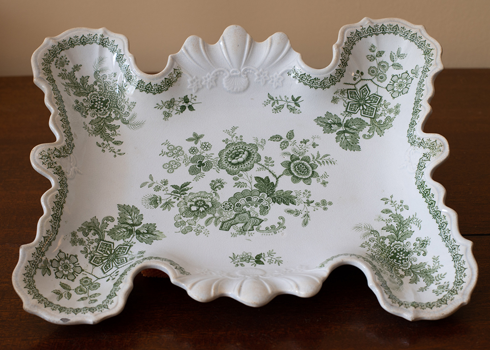 White scalloped green painted plate copy